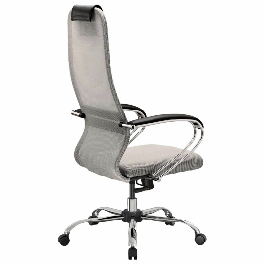 Кресло офисное  хром, ткань-сетка (светло-серое)